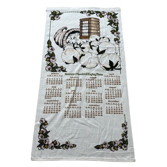 Vtg Linen Kitchen Towel Calendar 1983 Advertising Cotton Bale 28 x 17 - Picture 1 of 5